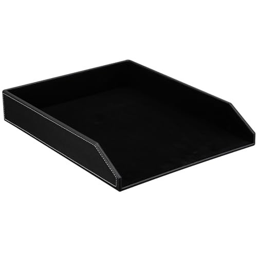 KINGFOM Letter Tray PU Leather Paper Organizer Tray for Desk Paper Organizer Storage Holder for Office Home or School A4 Size Black - Image 1
