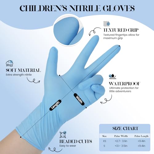 Xandoval Kids Disposable Gloves for 38 Years 5Mil Blue Nitrile Gloves with LatexFree and PowderFree Durable and Protective for Work Cleaning Cooking Gardening XS50PCS - Image 3