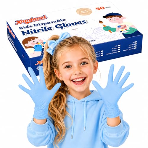 Xandoval Kids Disposable Gloves for 38 Years 5Mil Blue Nitrile Gloves with LatexFree and PowderFree Durable and Protective for Work Cleaning Cooking Gardening XS50PCS - Image 1