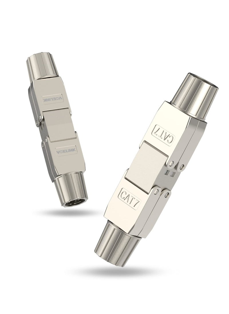 KASTWAVE - Cat7 RJ45 Coupler, Tool-Free RJ45 Coupler Shielded, Tool Less Ethernet Cable Extender PoE+, Ethernet LAN Cable Connector for Cat7/Cat6A Network Cables 2 Pack, Silver - Image 1