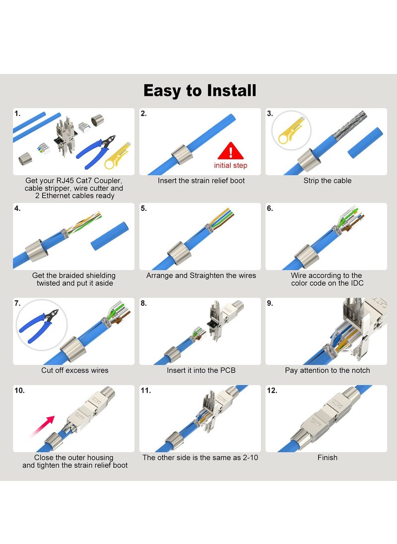 KASTWAVE - Cat7 RJ45 Coupler, Tool-Free RJ45 Coupler Shielded, Tool Less Ethernet Cable Extender PoE+, Ethernet LAN Cable Connector for Cat7/Cat6A Network Cables 2 Pack, Silver - Image 1