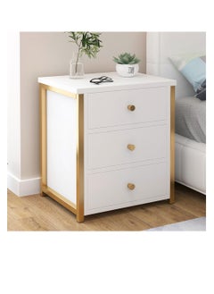 3 Drawers Nightstand Table Bed Side Table With Drawer For Bedroom Metal Frame Bedside Table with Storage Living Room Sofa End Table for Small Space Home Storage Cabinet Desk (CT4-White)