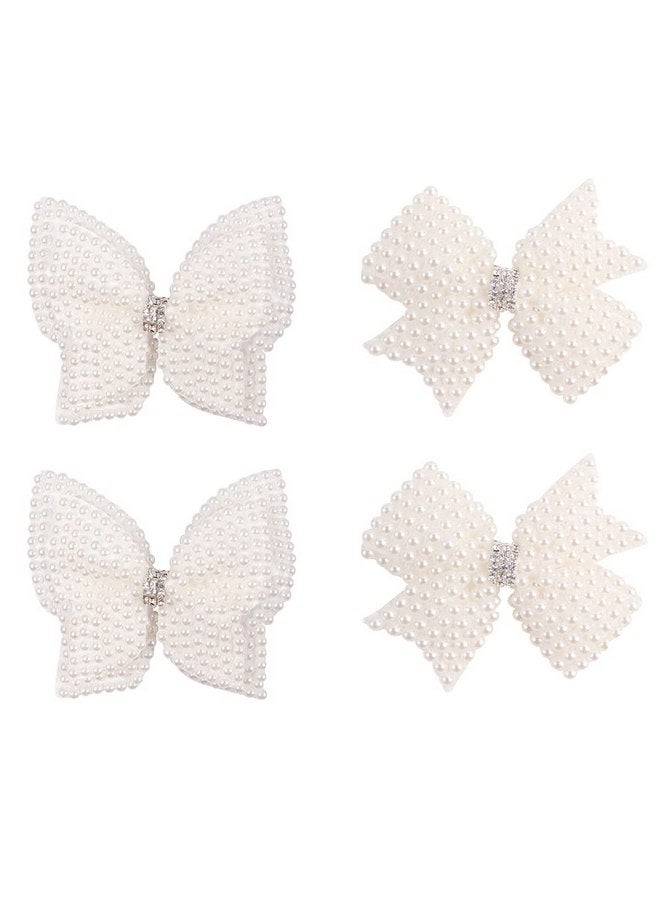 دينبري ربطات شعر من اللؤلؤ بطبقتين للبنات، مشبك شعر على شكل زهرة فراشة بيضاء على شكل تمساح، إكسسوارات شعر لحفلات الزفاف من أحجار الراين للأطفال الرضع والأطفال الصغار وهدايا حفلات الكريسماس (4 قطع) - Image 1