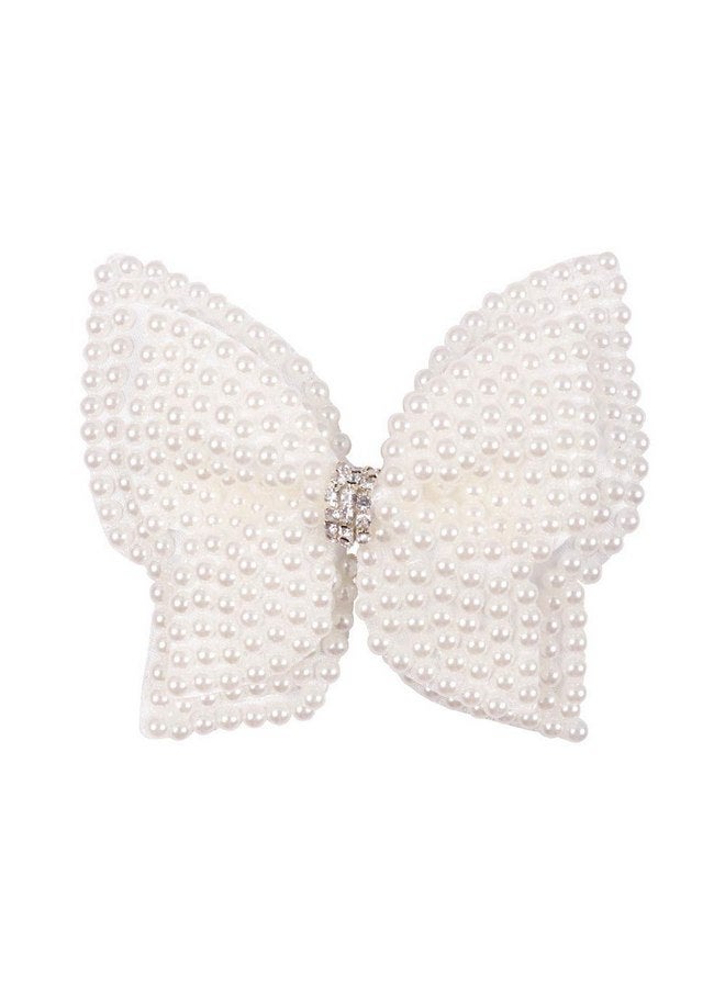 دينبري ربطات شعر من اللؤلؤ بطبقتين للبنات، مشبك شعر على شكل زهرة فراشة بيضاء على شكل تمساح، إكسسوارات شعر لحفلات الزفاف من أحجار الراين للأطفال الرضع والأطفال الصغار وهدايا حفلات الكريسماس (4 قطع) - Image 5