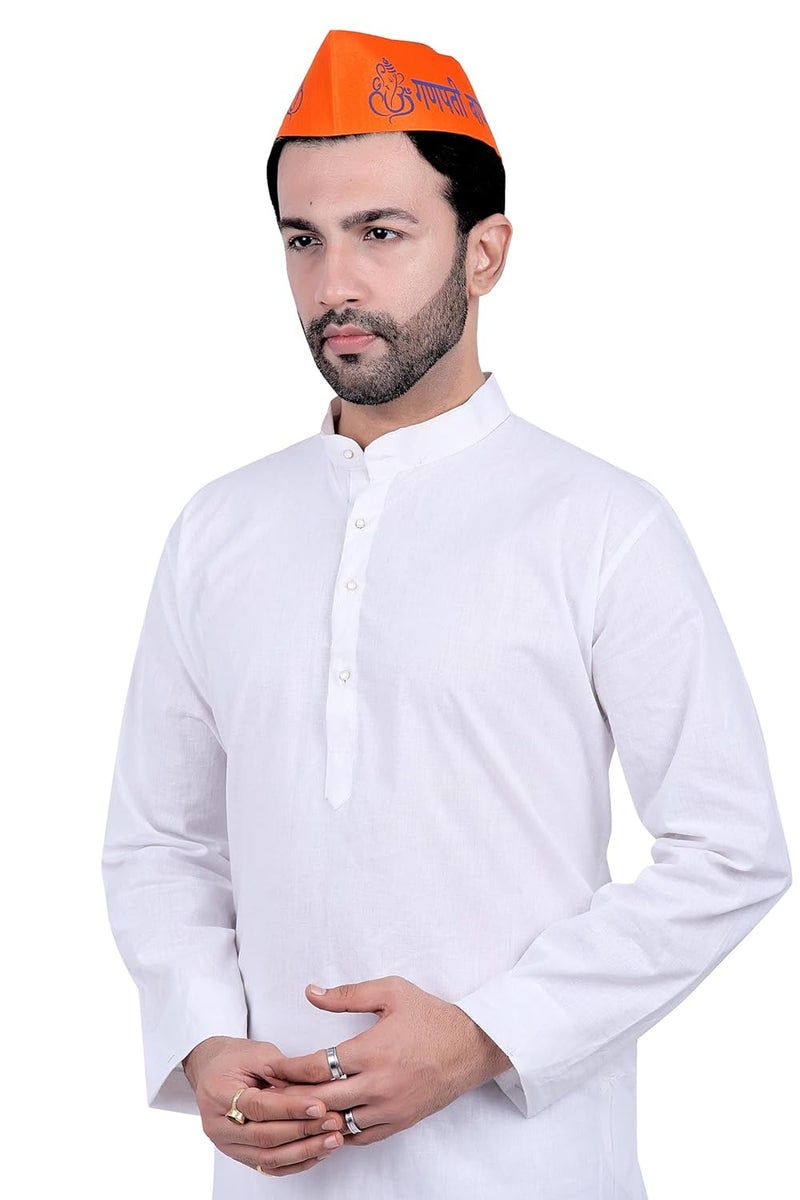 PRIYAKANT SAFAWALA Traditional Handstitch Ready to Wear Ganpati Bappa Printed Topi Cap and Special Ganesh Chaturthi Festival Pooja Visarjan Topi Use It Unisex Pack of 12 Orange Size Free - Image 3