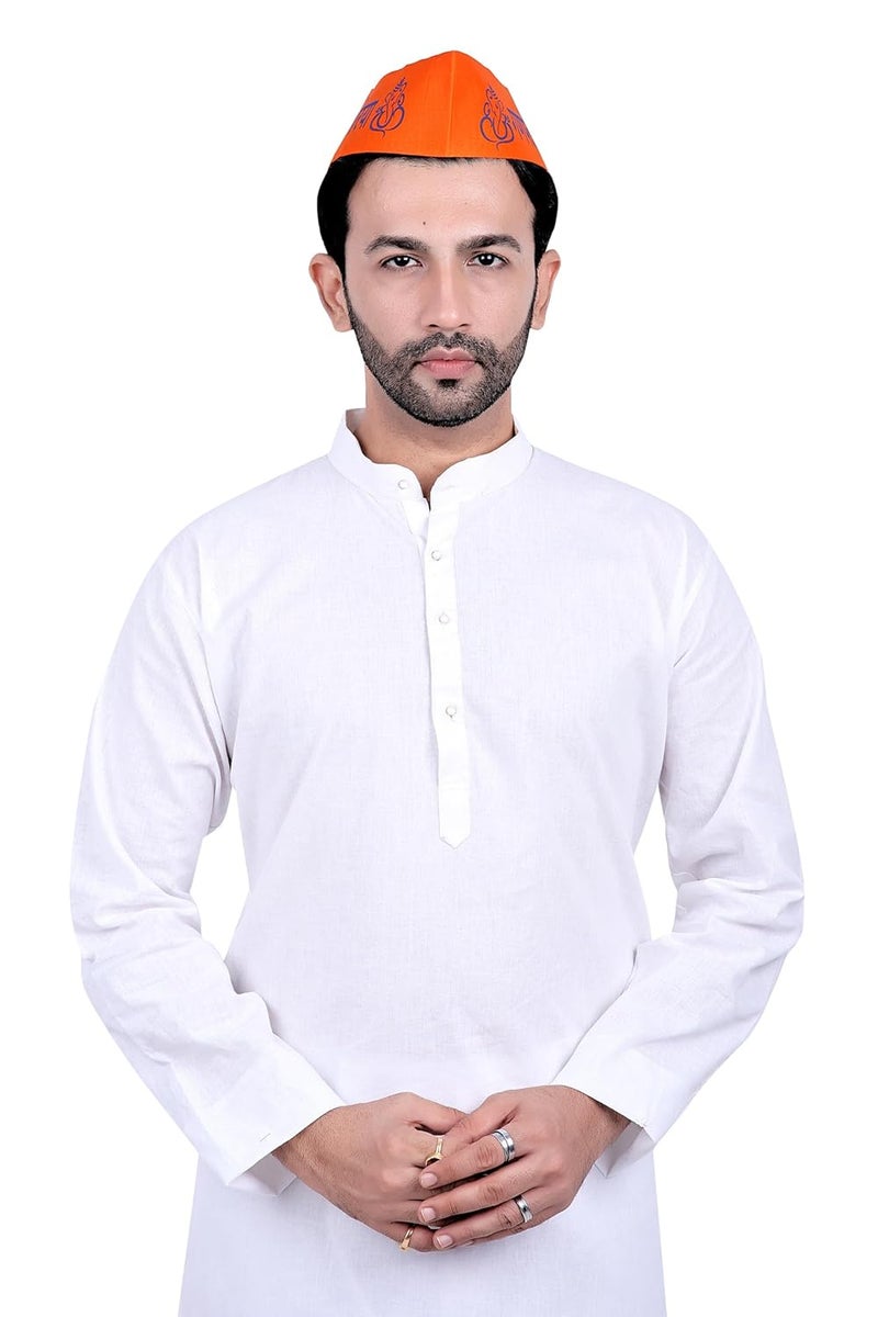 PRIYAKANT SAFAWALA Traditional Handstitch Ready to Wear Ganpati Bappa Printed Topi Cap and Special Ganesh Chaturthi Festival Pooja Visarjan Topi Use It Unisex Pack of 12 Orange Size Free - Image 5