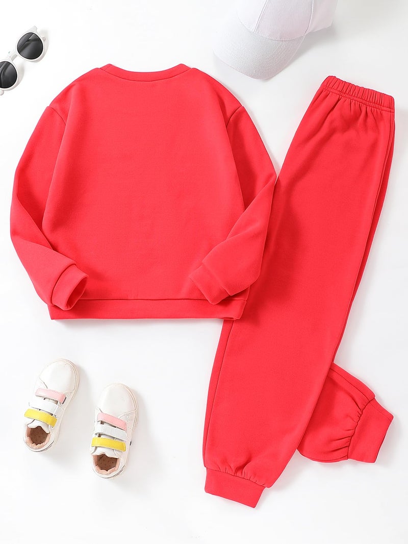Yvowming 8-12Y 2 Piece Girls Clothes Outfits Sweatsuit Sets Oversized Sweatshirt and Baggy Sweatpant Fall Winter Clothing (US, Age, 8 Years, Red) - Image 3