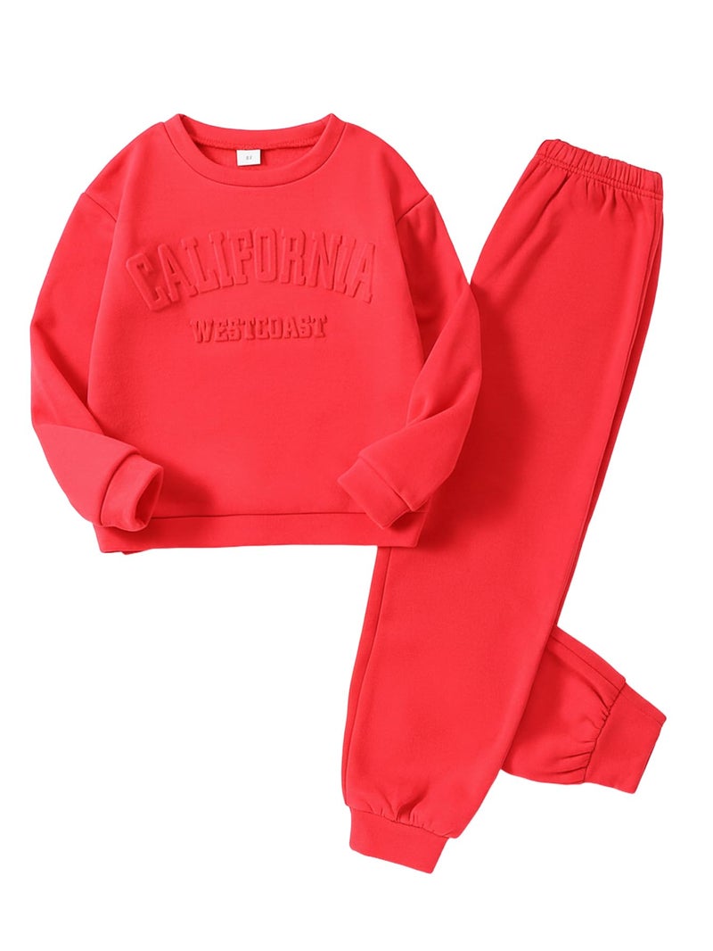 Yvowming 8-12Y 2 Piece Girls Clothes Outfits Sweatsuit Sets Oversized Sweatshirt and Baggy Sweatpant Fall Winter Clothing (US, Age, 8 Years, Red) - Image 1