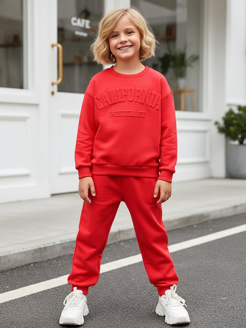 Yvowming 8-12Y 2 Piece Girls Clothes Outfits Sweatsuit Sets Oversized Sweatshirt and Baggy Sweatpant Fall Winter Clothing (US, Age, 8 Years, Red) - Image 4