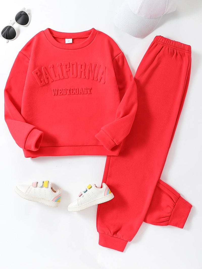 Yvowming 8-12Y 2 Piece Girls Clothes Outfits Sweatsuit Sets Oversized Sweatshirt and Baggy Sweatpant Fall Winter Clothing (US, Age, 8 Years, Red) - Image 2