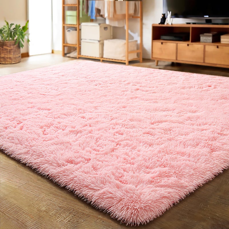 سجاد داخلي حديث فائق النعومة من لوكاس، سجاد غرفة معيشة ف fluffy للأطفال، سجاد ديكور منزلي، سجاد حضانة 4x53 قدم باللون الوردي