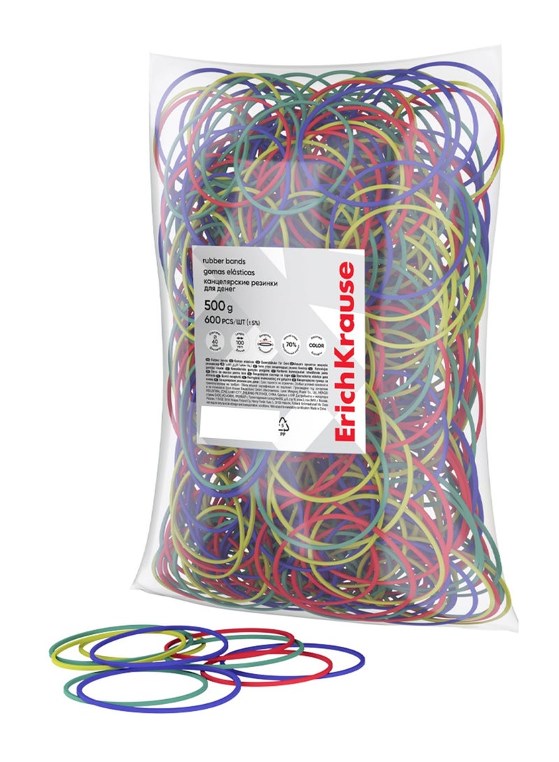 ErichKrause 600-Piece Rubber Bands Assorted Colours 500gm Content - Image 1