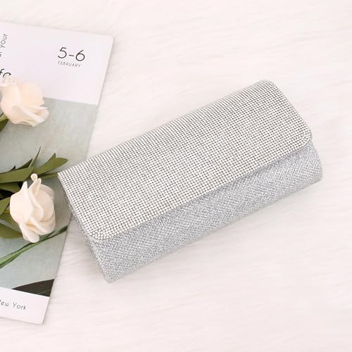 Naimo Shiny Rhinestone Sequin Clutch Bag Envelop Bag Evening Purse with Chain - Image 4