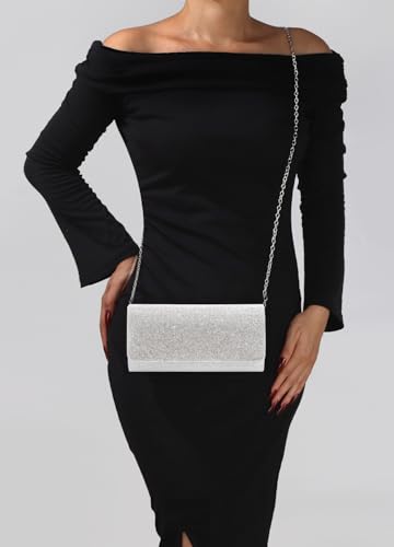 Naimo Shiny Rhinestone Sequin Clutch Bag Envelop Bag Evening Purse with Chain - Image 3