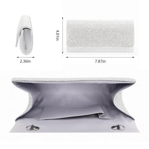 Naimo Shiny Rhinestone Sequin Clutch Bag Envelop Bag Evening Purse with Chain - Image 2
