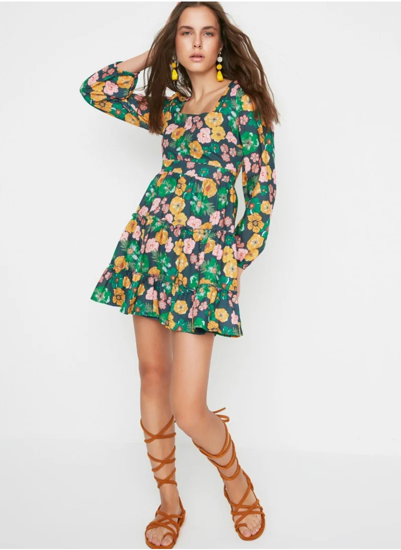 trendyol Floral Print Ruffle Detail Dress