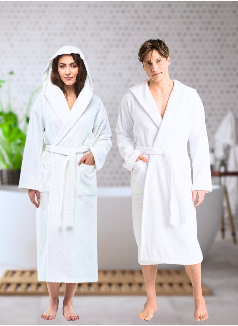 1Chase - Luxury Hooded Bathrobe for Adults - Ultra Soft, Absorbent, Hotel & Spa Quality, White Cotton Robe for Men & Women - Image 1