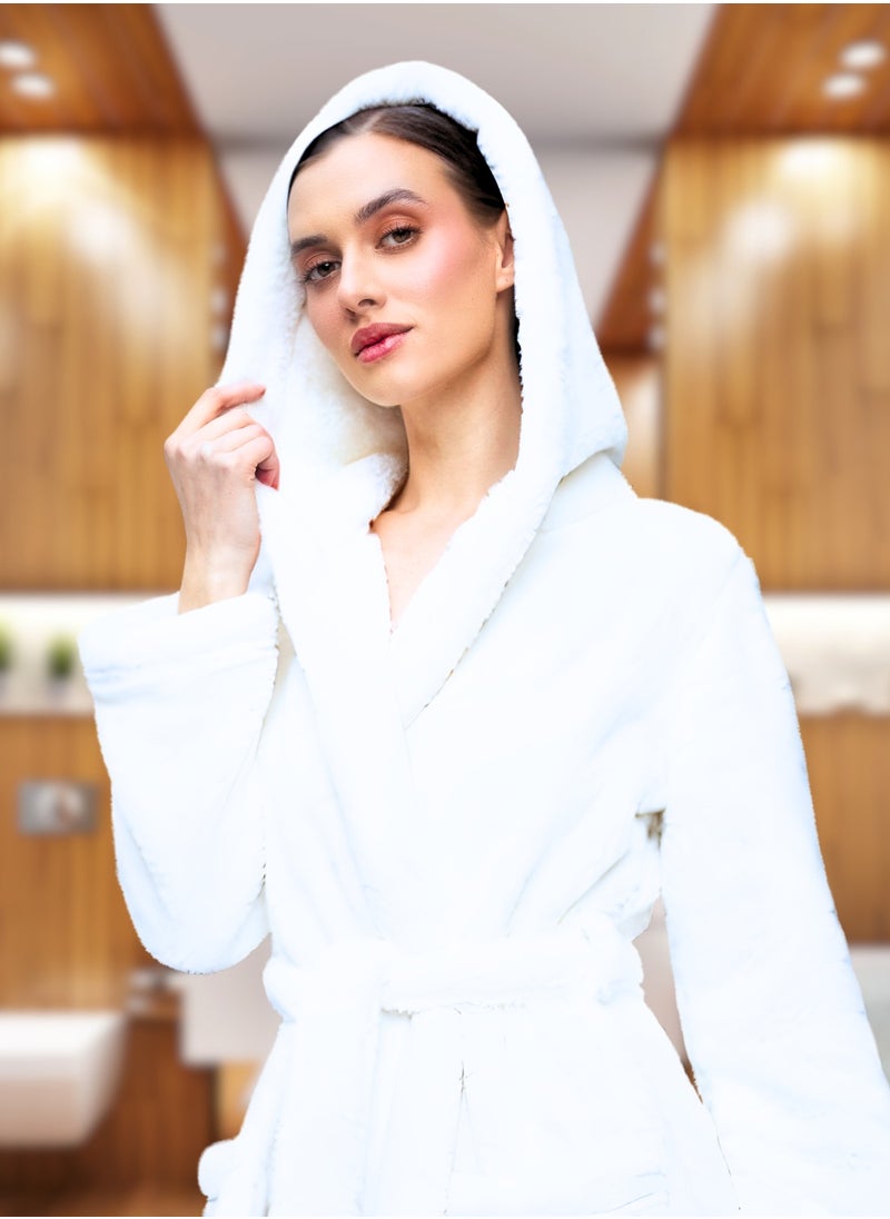 1Chase - Luxury Hooded Bathrobe for Adults - Ultra Soft, Absorbent, Hotel & Spa Quality, White Cotton Robe for Men & Women - Image 1