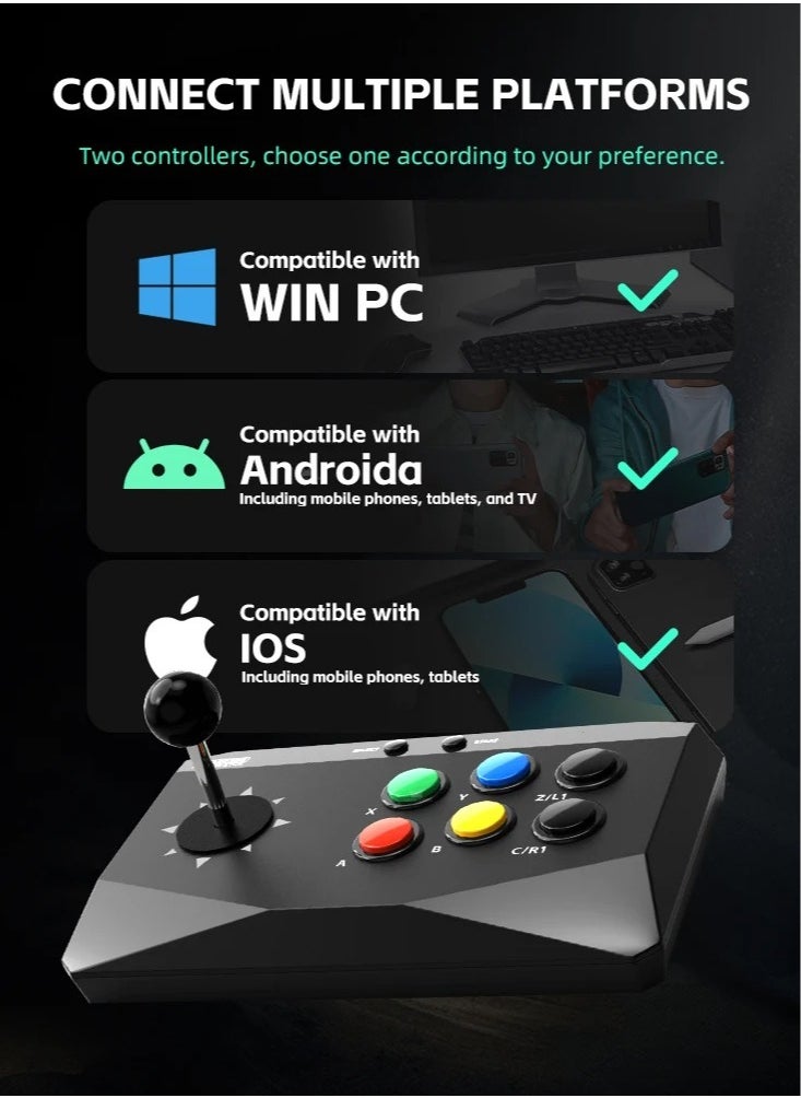 DATA FROG - Arcade Fighter Stick, 2.4G Wireless Video Game Console Controller, Comfortable And Accurate Gaming Joystick, Compact Portable Game Arcade Keyboard For Pc Android Tv Box, (2pcs) - Image 1