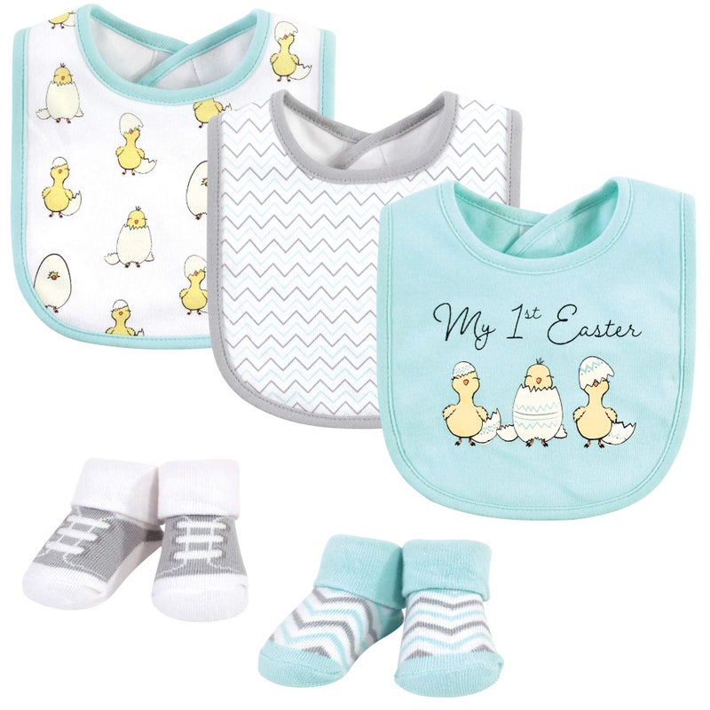 hudson baby Hudson Baby Unisex Baby Cotton Bib and Sock Set Easter Chicks One Size