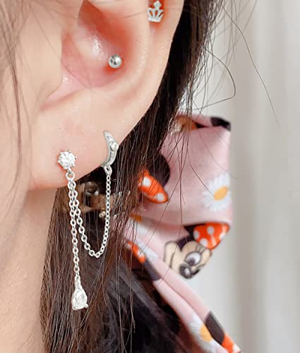 SLUYNZ 925 Sterling Silver Double Piercing Earrings Huggie Cuff Droplet Chain for Women Teen Girls Holes Dangle Cartilage Helix Earrings Chain (A-Silver) - Image 2