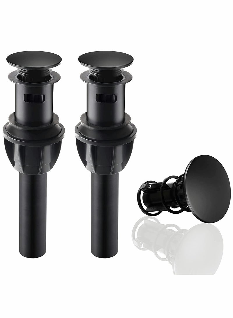 Sink Drains, Push and Seal Pop Up Drain Stopper with Overflow for Bathroom Sink Faucet Vessel Vanity, Matte Black 2 Pack  - Image 1