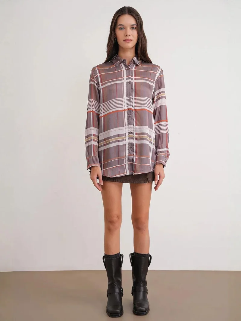 MixRay Mixray Plaid Button-Up Satin Shirt