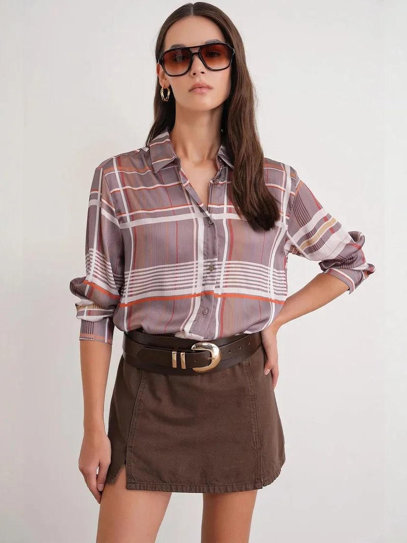 MixRay Mixray Plaid Button-Up Satin Shirt
