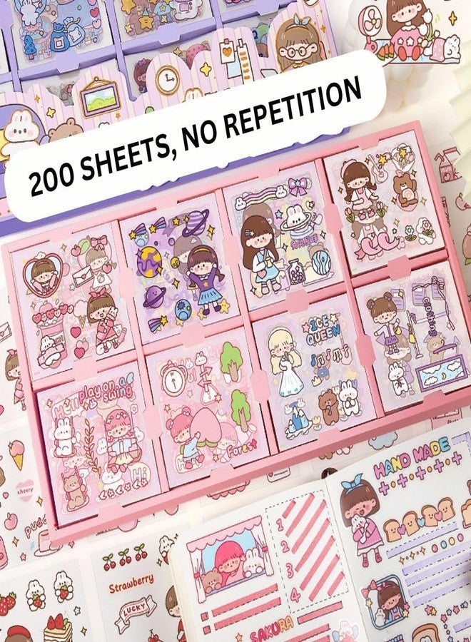 FAMOUS QUALITY Long Box Stickers-200 Sheets Kawaii Aesthetic Stickers for Scrapbooking, Journaling, DIY Crafts & Gifts-Cute Girls Travel-Themed Paper Stickers for Kids,Teens & Stationery Lovers - Image 2