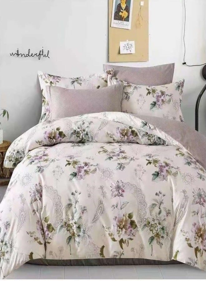 طقم سرير كينغ سايز 220x240 سم - 6 قطع، قماش ميكروفايبر - 1 غطاء لحاف، 1 ملاءة مشدودة، 4 أغطية وسائد، قابل للتنفس، مريح وناعم (الحشوة غير مشمولة)