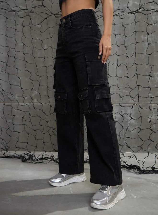 SASSAFRAS Sassafras Women Washed Multi Pockets Cargo Jeans