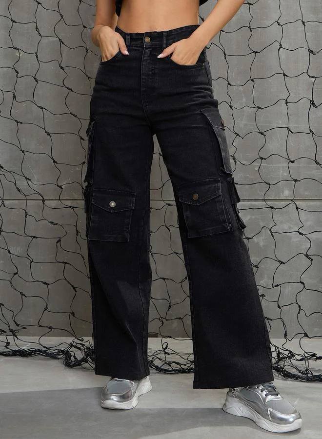 SASSAFRAS Sassafras Women Washed Multi Pockets Cargo Jeans
