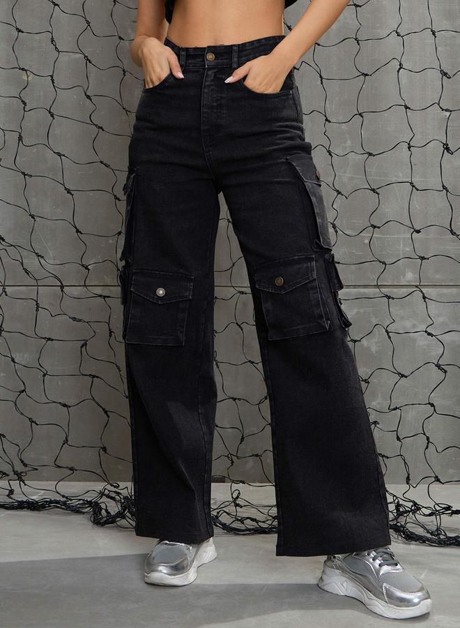 SASSAFRAS Women Washed Multi Pockets Cargo Jeans - Image 1