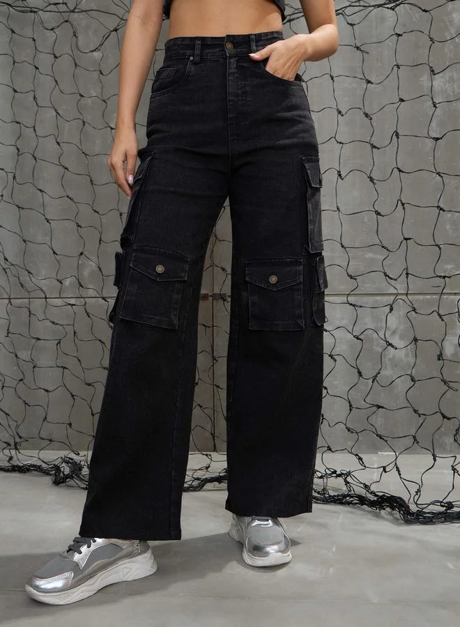 SASSAFRAS Sassafras Women Washed Multi Pockets Cargo Jeans