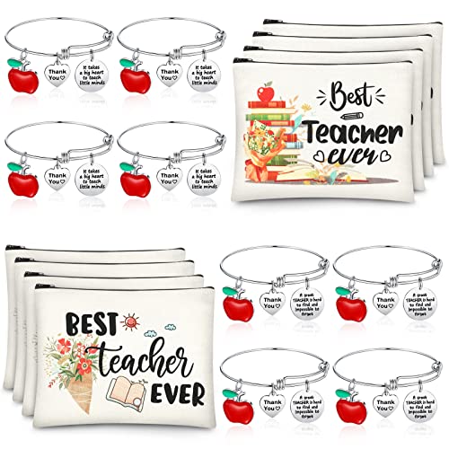 Highergo 16 Pcs Teacher Appreciation Gift Set for Women, 8 Makeup Pouch Cosmetic Bags and 8 Bangle Bracelets, Valentine Graduation Teachers Day Thank You Gifts(Round Style) - Image 1