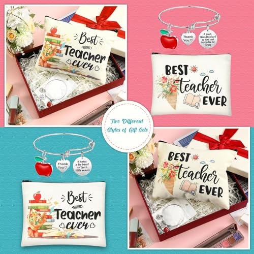 Highergo 16 Pcs Teacher Appreciation Gift Set for Women, 8 Makeup Pouch Cosmetic Bags and 8 Bangle Bracelets, Valentine Graduation Teachers Day Thank You Gifts(Round Style) - Image 3