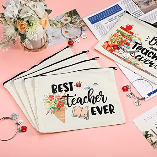 Highergo 16 Pcs Teacher Appreciation Gift Set for Women, 8 Makeup Pouch Cosmetic Bags and 8 Bangle Bracelets, Valentine Graduation Teachers Day Thank You Gifts(Round Style) - Image 2
