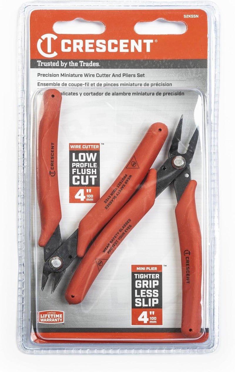 Crescent Shear Cutter Mini Pliers Set - Electrician Tool for up to 20-Gauge AWG Soft Wires (0.8 mm) - Premium Hand Tool - 2-Piece Set - S2KS5NN - Image 1