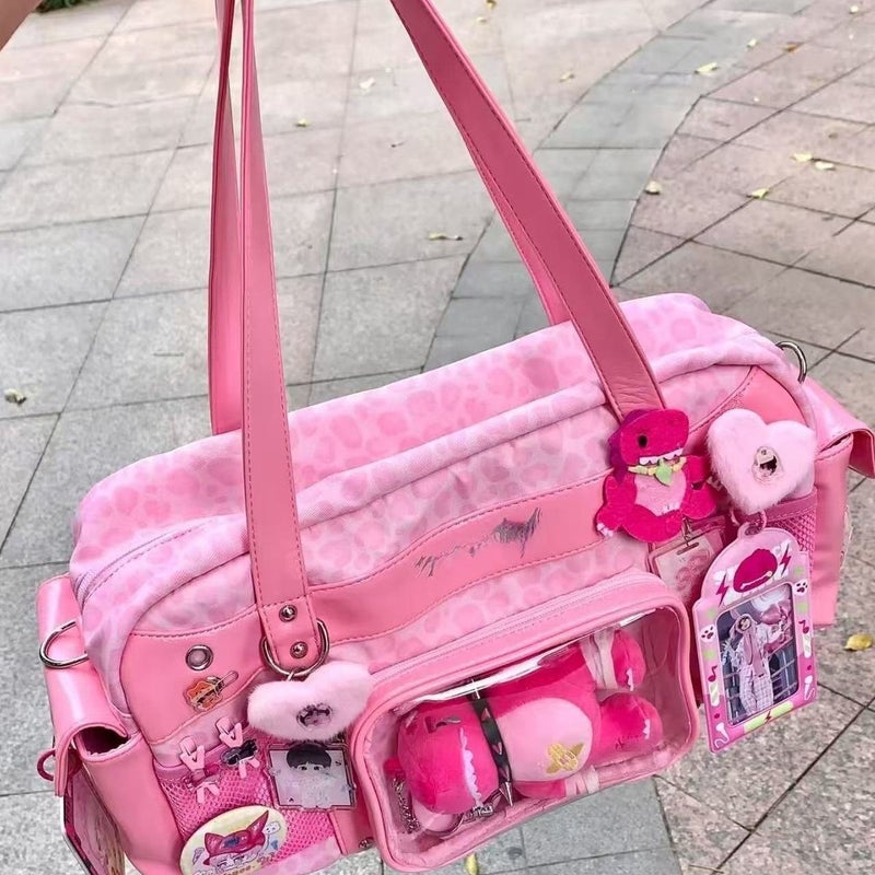Pink Leopard Print Large Capacity Tote Shoulder Bag - Image 3