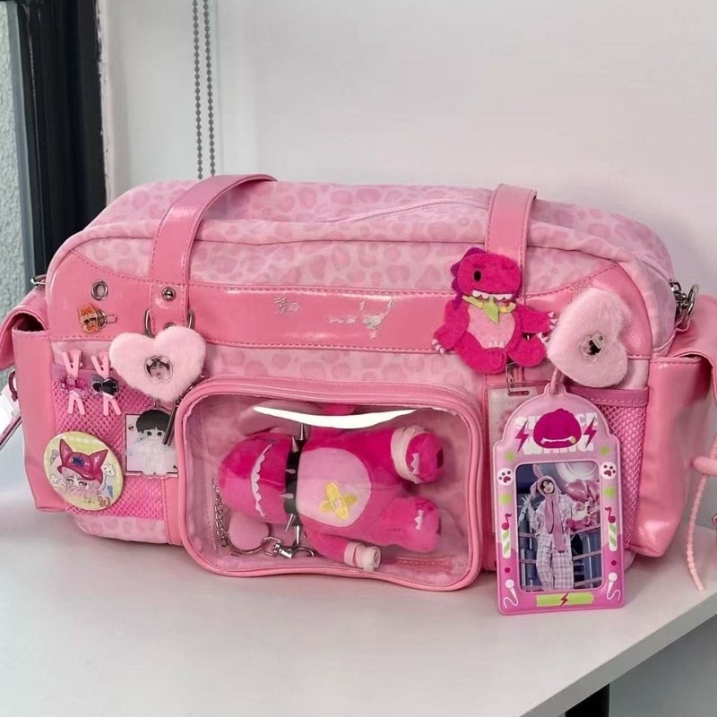 Pink Leopard Print Large Capacity Tote Shoulder Bag - Image 1