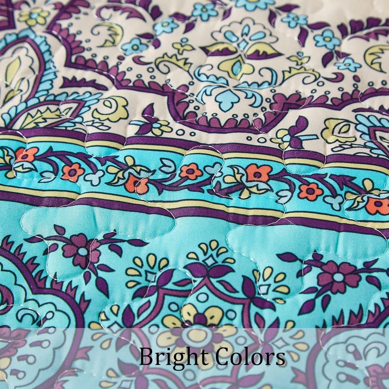 WONGS BEDDING مجموعة أغطية الأسرّة بأسلوب البوهو من WONGS، حجم كينغ، لون أزرق وبنفسجي، مجموعة أغطية أسرّة بأسلوب البوهو للسرير الملكي، غطاء سرير خفيف من القطن الميكروفيبر مثالي لجميع المواسم، مقاس 103" × 90" (3 قطعة) - Image 5