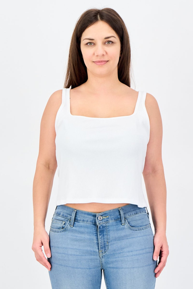 Aeropostale Women Square Neck Sleeveless Plain Tank Top, White - Image 1