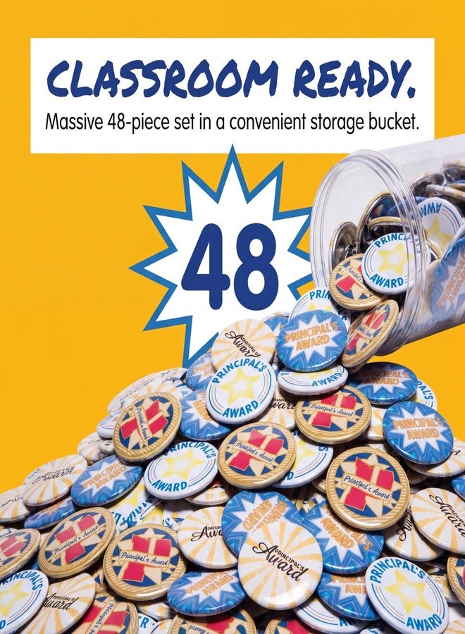 Anderson's Principal's Bucket of Pin-Back Buttons, Assorted Designs for Crafting, DIY Projects, Classroom Activities, Parties, and Events, Set of 48 - Image 2