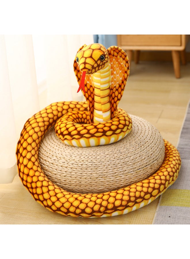 Loquat Simulation Cobra Python Plush Toy Funny Pattern Snake Doll  Trick Gift-Specifications:Plate Height 15cm Lengthened 80cm 90g-Color:Yellow - Image 5