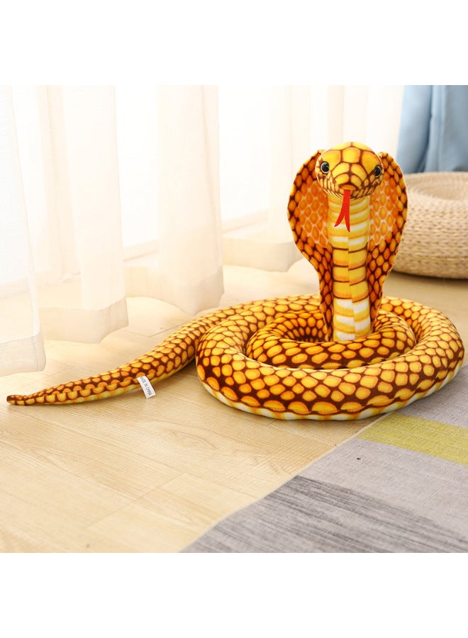 Loquat Simulation Cobra Python Plush Toy Funny Pattern Snake Doll  Trick Gift-Specifications:Plate Height 15cm Lengthened 80cm 90g-Color:Yellow - Image 1