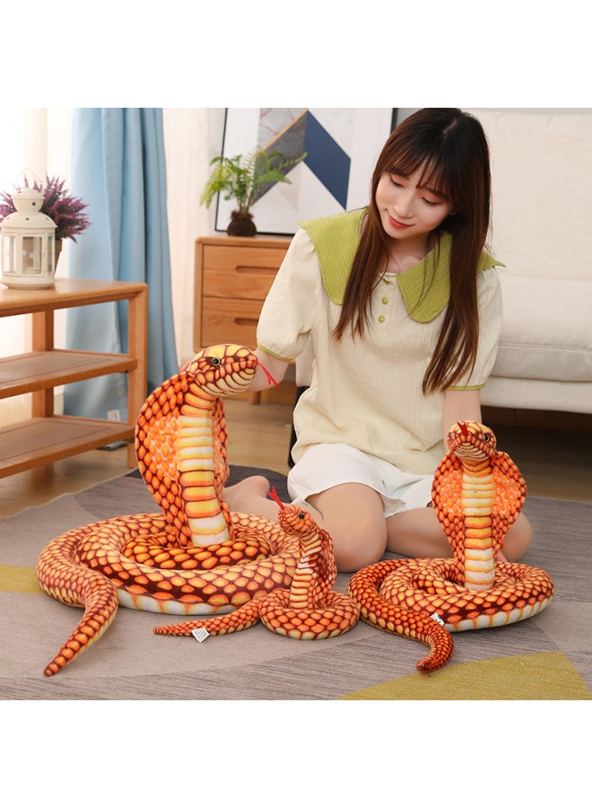 Loquat Simulation Cobra Python Plush Toy Funny Pattern Snake Doll  Trick Gift-Specifications:Plate Height 15cm Lengthened 80cm 90g-Color:Yellow - Image 3