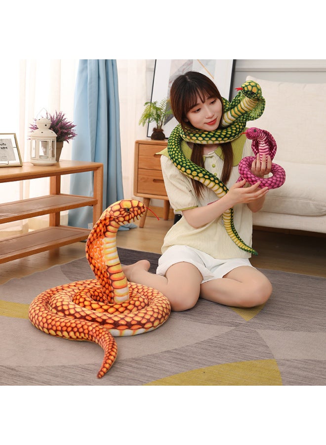 Loquat Simulation Cobra Python Plush Toy Funny Pattern Snake Doll  Trick Gift-Specifications:Plate Height 15cm Lengthened 80cm 90g-Color:Yellow - Image 2
