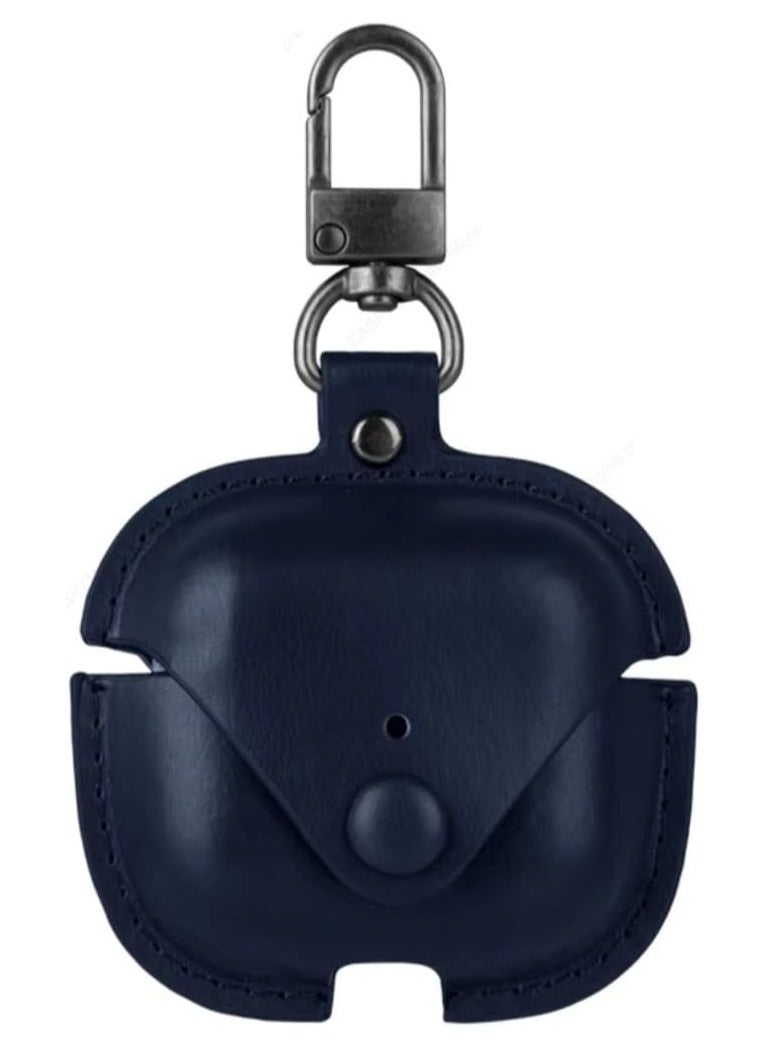 DUSALA Airpods 4 Protective Case Leather material Protective Cover with Keychain Visible & Supports Wireless Charging Accessrioes for Airpods 4 Case (Blue)