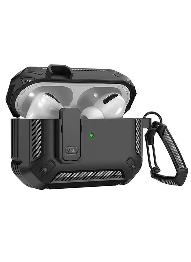 VINSOC - Airpods Pro 2 Case Cover 2022, Airpods Pro 2 Protective Case with Lock, Military Hard Shell Rugged Shockproof Cover with Keychain Compatible with Apple Airpods Pro 2 2022 Black - Image 1