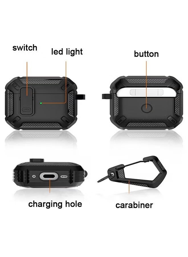 VINSOC - Airpods Pro 2 Case Cover 2022, Airpods Pro 2 Protective Case with Lock, Military Hard Shell Rugged Shockproof Cover with Keychain Compatible with Apple Airpods Pro 2 2022 Black - Image 1